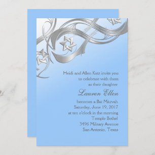 Any Colour Silver Star Swag Bat Mitzvah Invitation