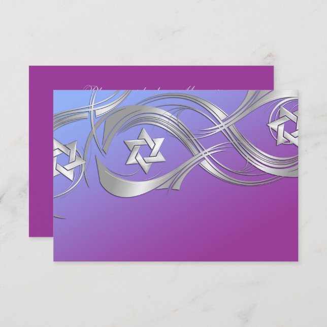 Any Colour Silver Star Swag Bat Mitzvah RSVP (Front/Back)