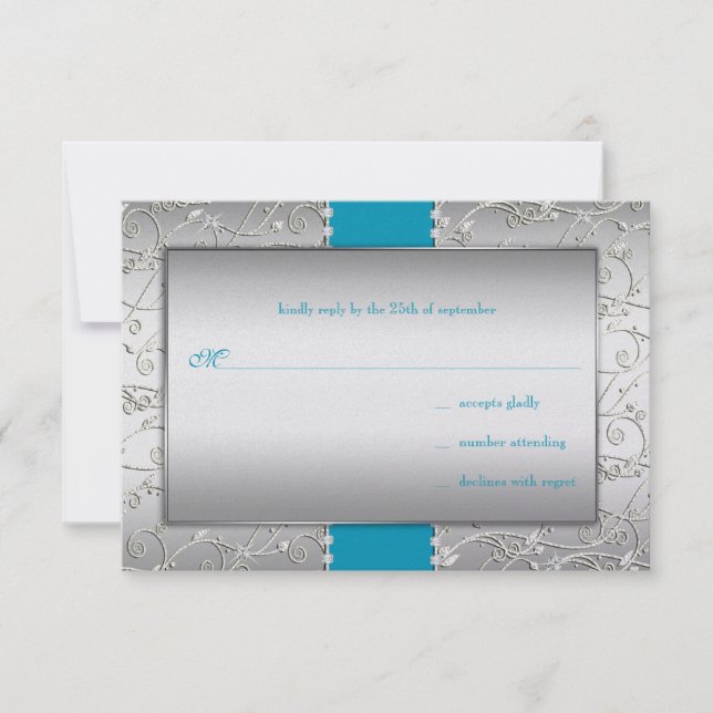 Any Colour Silver Swirl Wedding RSVP Card (Front)