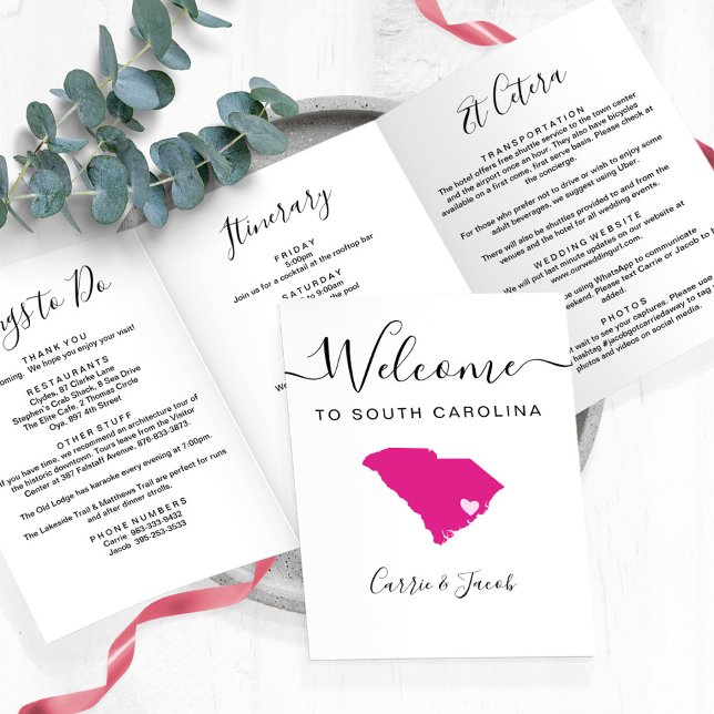 Any Colour South Carolina Wedding Welcome Itinerar Tri-Fold Programme (South Carolina Wedding Welcome Letter & Itinerary)