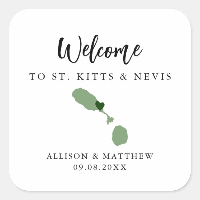 Any Colour St. Kitts & Nevis Wedding Welcome Bag Square Sticker (Front)