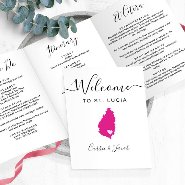 Any Colour St. Lucia Map Wedding Welcome Itinerary Tri-Fold Programme (St. Lucia Wedding Welcome Letter & Itinerary)