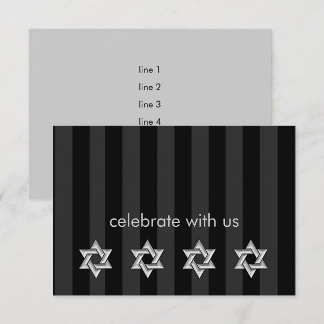 Any Colour Stripe Silver Stars of David Reception Invitation (Front/Back)