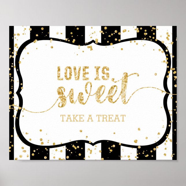Any Colour Stripes & Gold Confetti Love is Sweet Poster (Front)