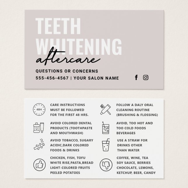Any Colour Teeth Whitening Aftercare Instructions  (Front & Back)