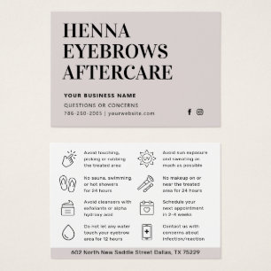 Any Colour Tint Henna Brows Aftercare Card Advice