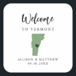 Any Colour Vermont Wedding Welcome Bag Square Sticker<br><div class="desc">Wedding weekend welcome sticker for guests to your wedding, featuring image of Vermont. You may edit the colours for any part of this design, as well as move the heart to the location of your wedding. To change colours, click personalise and then "edit using the design tool." Select the element...</div>
