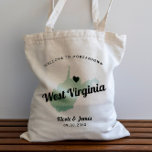 Any Colour West Virginia Map Wedding Welcome Bag, Tote Bag<br><div class="desc">Wedding weekend welcome gift bag for out of town guests to your wedding, featuring image of West Virginia. You may edit the colours for any part of this design, as well as move the heart to the location of your wedding. To change colours, click personalise and then "edit using the...</div>