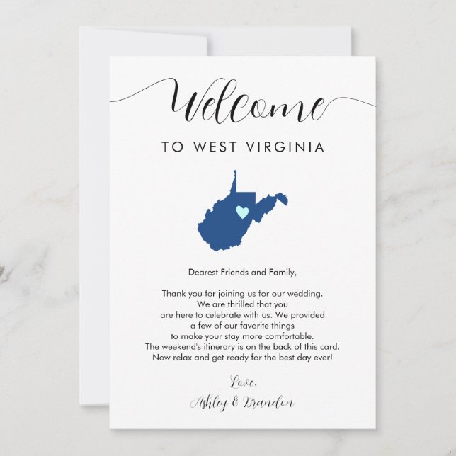 Any Colour West Virginia Wedding Welcome Itinerary (Front)