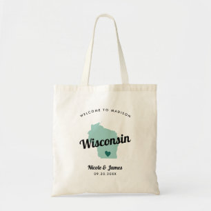 Any Colour Wisconsin Map Wedding Welcome Bag Tote,