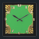 Any Colour with Black Art Deco Gold Design Square Wall Clock<br><div class="desc">Any Colour with Black Art Deco Gold Design
Designed by Umua. Printed and shipped by Zazzle or its partners.</div>