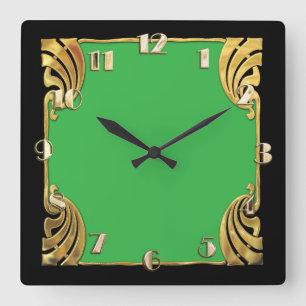 Any Colour with Black Art Deco Gold Design Square Wall Clock
