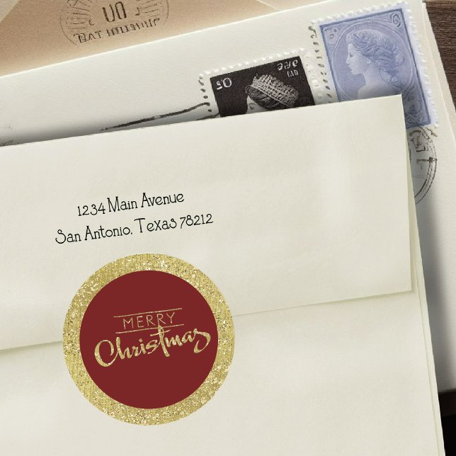 Any Colour with Gold Border and Merry Christmas Classic Round Sticker (Creator Uploaded)