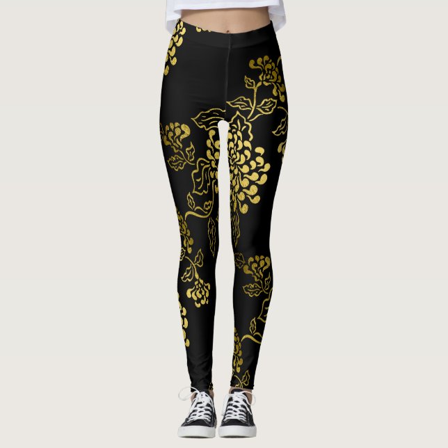 Any Colour with Gold Chrysanthemum Leggings (Front)