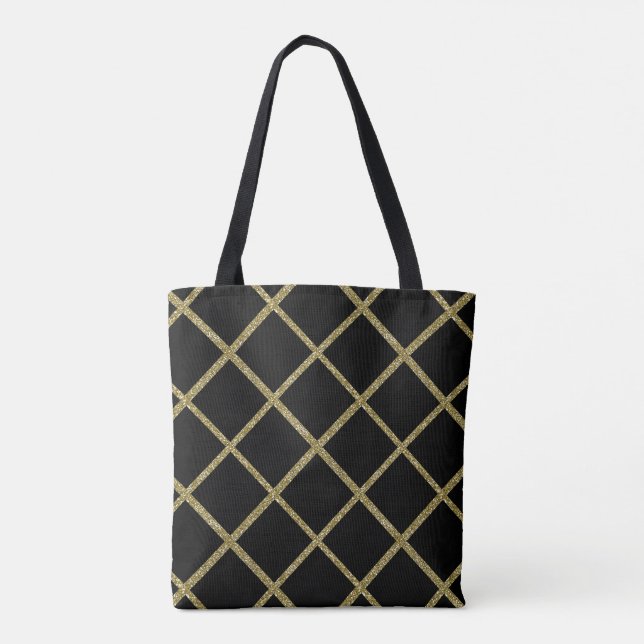 Any colour with Gold Glitter Grid Tote Bag (Back)