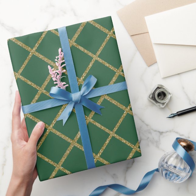 Any Colour with Gold Glitter Grid Wrapping Paper (Gifting)