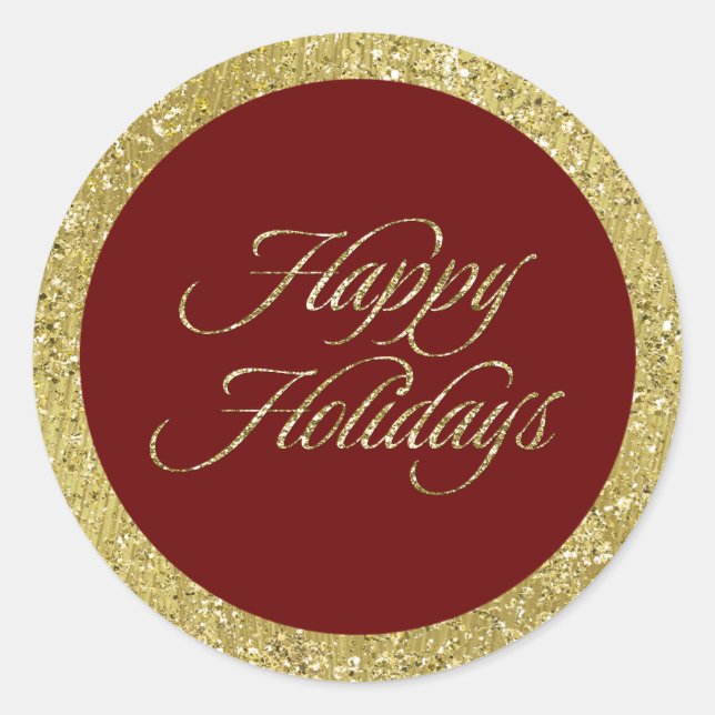 Any Colour with Gold "Happy Holidays" Classic Round Sticker (Front)