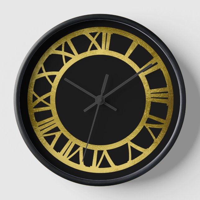 Any Colour with Gold Leaf Look Roman Numerals Wall Clock (Front)