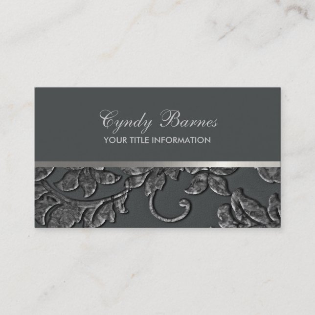 Any Colour with Grey Damask Business Card (Front)