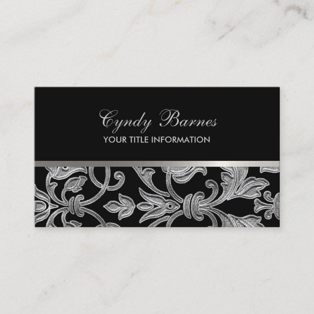 Any Colour with Silver Damask Business Card (Front)