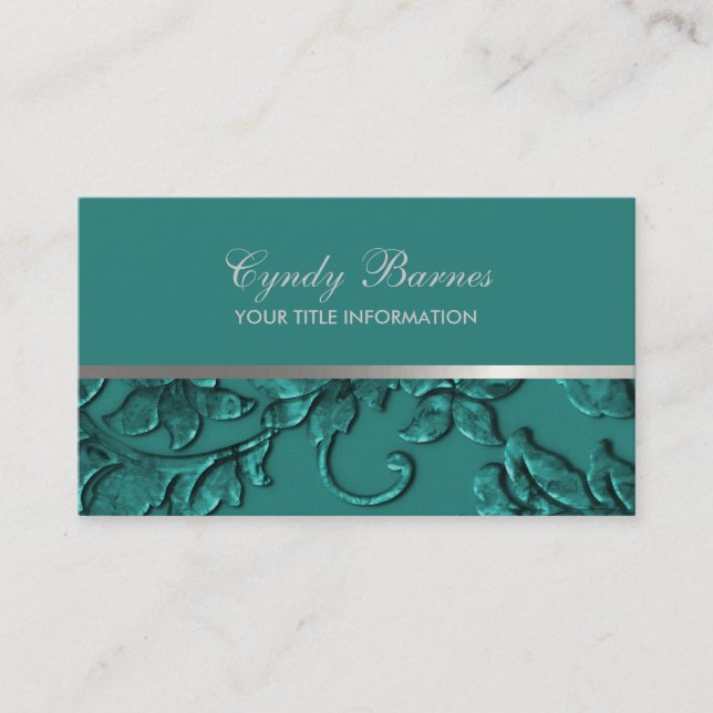 Any Colour with Teal Damask Business Card (Front)