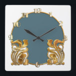 Any Colour with White Art Deco Gold Design Square Wall Clock<br><div class="desc">Any Colour with White Art Deco Gold Design
Designed by Umua. Printed and shipped by Zazzle or its partners.</div>