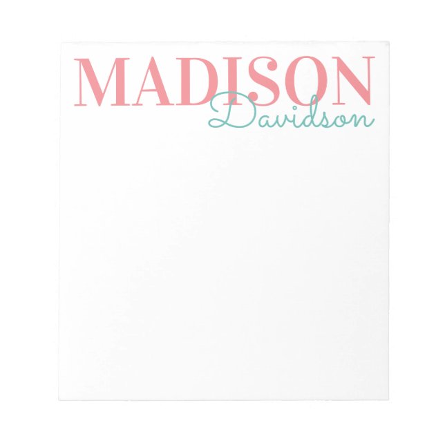 Any Colours Block Script Name Personalised Notepad (Front)