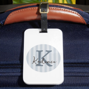 Any Colours Blue Striped Circle Monogram Luggage Tag