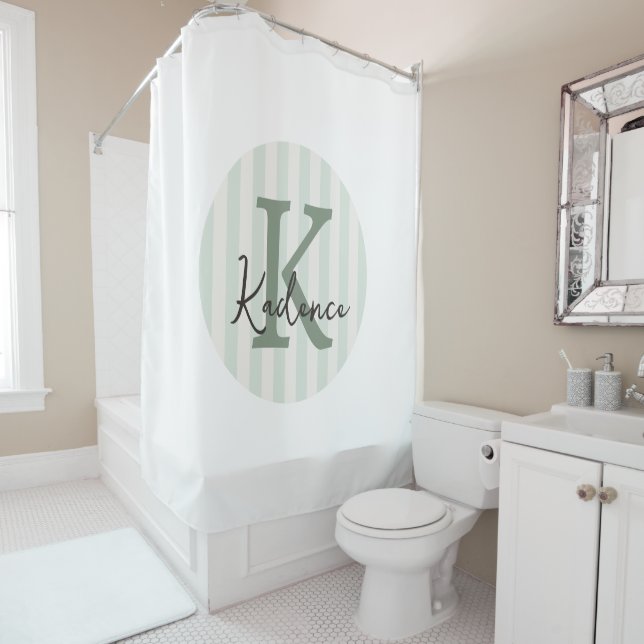 Any Colours Custom Striped Circle Monogram Shower Curtain (In Situ)