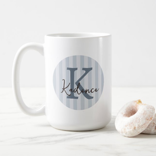 Any Colours Striped Circle Custom Monogram  Coffee Mug (With Donut)