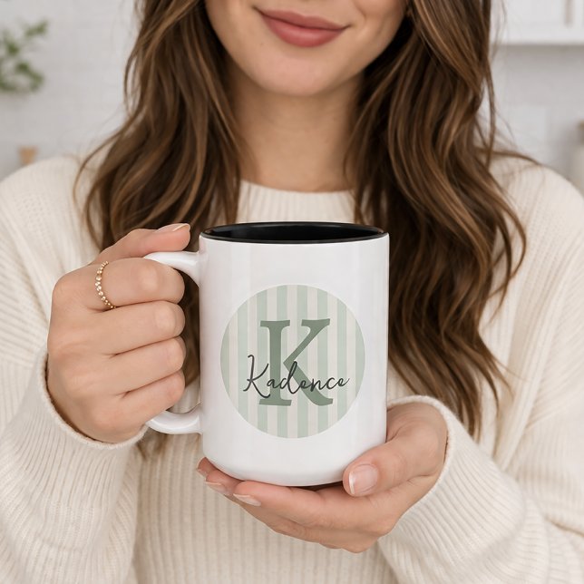 Any Colours Striped Circle Custom Monogram  Two-Tone Coffee Mug (Creator Uploaded)