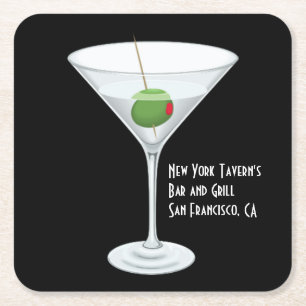 Any Company Name Restaurant Bar Martini Drink Square Paper Coaster