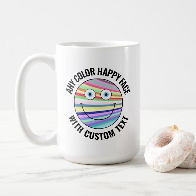 Any Custom Colour Background Text Happy Face (BLCK Coffee Mug (With Donut)