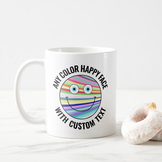 Any Custom Colour Background Text Happy Face (BLCK Coffee Mug (With Donut)