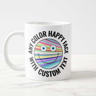 Any Custom Colour Background Text Happy Face (BLCK Large Coffee Mug