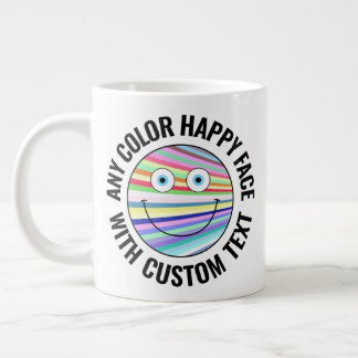 Any Custom Colour Background Text Happy Face (BLCK Large Coffee Mug