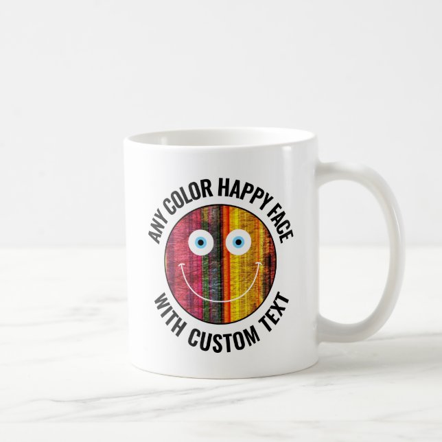 Any Custom Colour Background Text Happy Face (WHT) Coffee Mug (Right)
