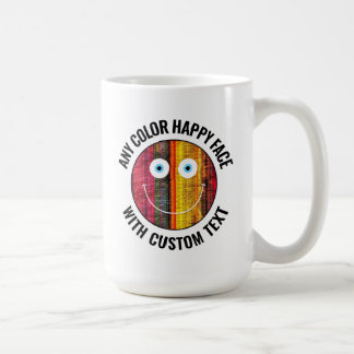 Any Custom Colour Background Text Happy Face (WHT) Coffee Mug