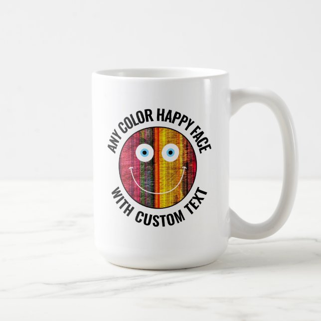 Any Custom Colour Background Text Happy Face (WHT) Coffee Mug (Right)