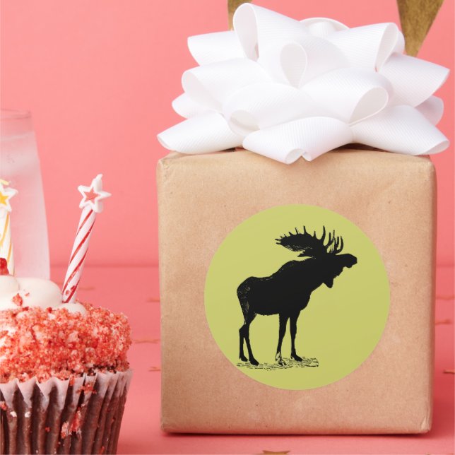 Any Custom Colour Moose Silhouette Classic Round Sticker (Party)