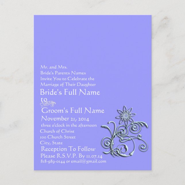 Any Custom Colour Periwinkle Blue Floral Postcard (Front)