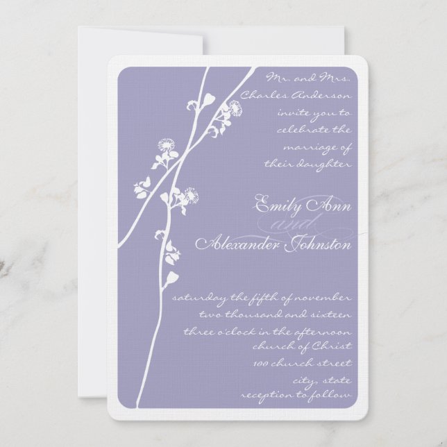 Any Custom Colour Wildflower Shown Lavender Weddin Invitation (Front)