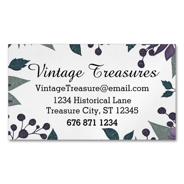 Any Custom Colour Woodsy Boho Floral Pattern Magnetic Business Card (Front)
