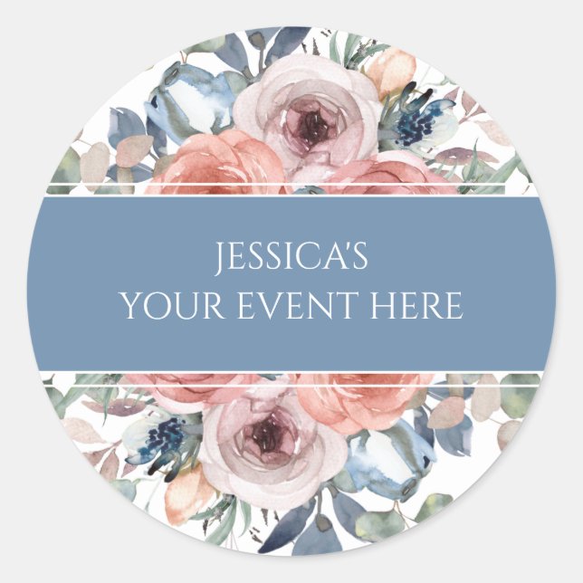 Any Event, Blissful Floral, Envelope Seal/ Favour Classic Round Sticker (Front)
