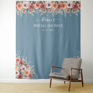 Any Event, Blush Peach Mint Floral Photo Backdrop Tapestry