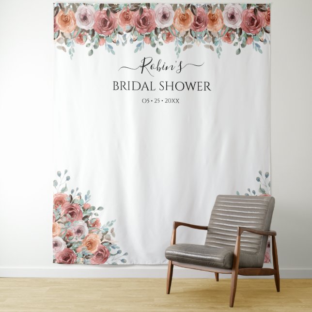 Any Event, Blush Peach Mint Floral Photo Backdrop Tapestry (In Situ)