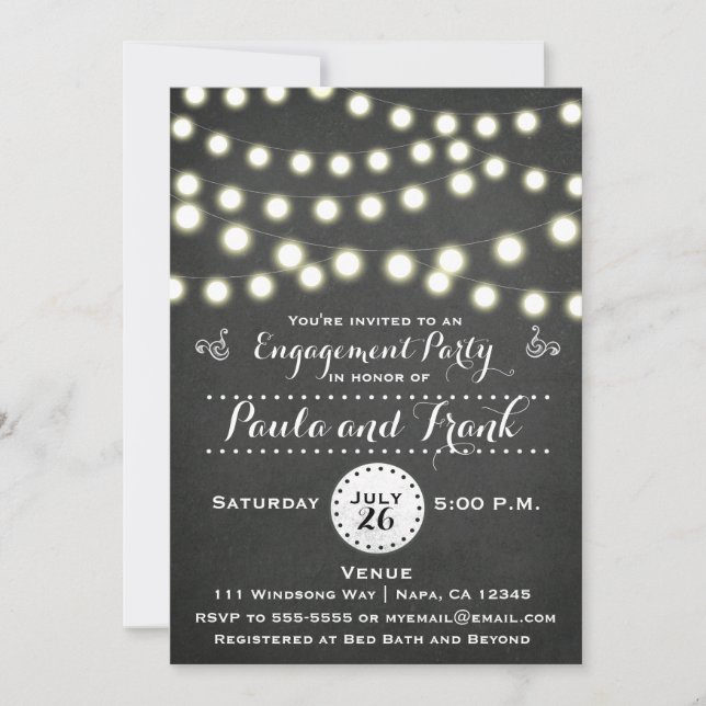 Any Event Chalkboard String Lights Engagement Card (Front)