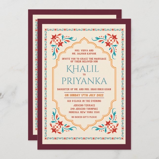 ANY EVENT - Indian Wedding Bridal Invitation (Front/Back)