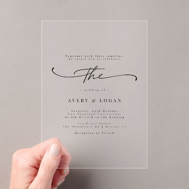 Any Event Invite | Black Minimalist Wedding Clear Acrylic Invitations (Insitu (Handheld))