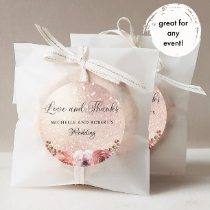 Any Event, Love and Thanks, Rose Gold Blush Floral Square Sticker